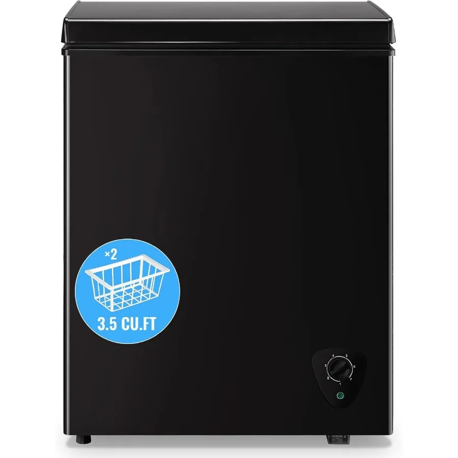 

Compact 3.5 Cubic Feet Deep Chest Freezer with 7 Temperature Settings and 2 Wire Baskets for Home Kitchen or Garage Storage - T