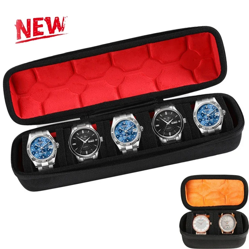 1/2/3/5/6/10 Slot Watch Travel Case,Hard Watch Roll, Travel Watch Organizer Case with Form-Fitting Pillow, Red Microfiber Lining