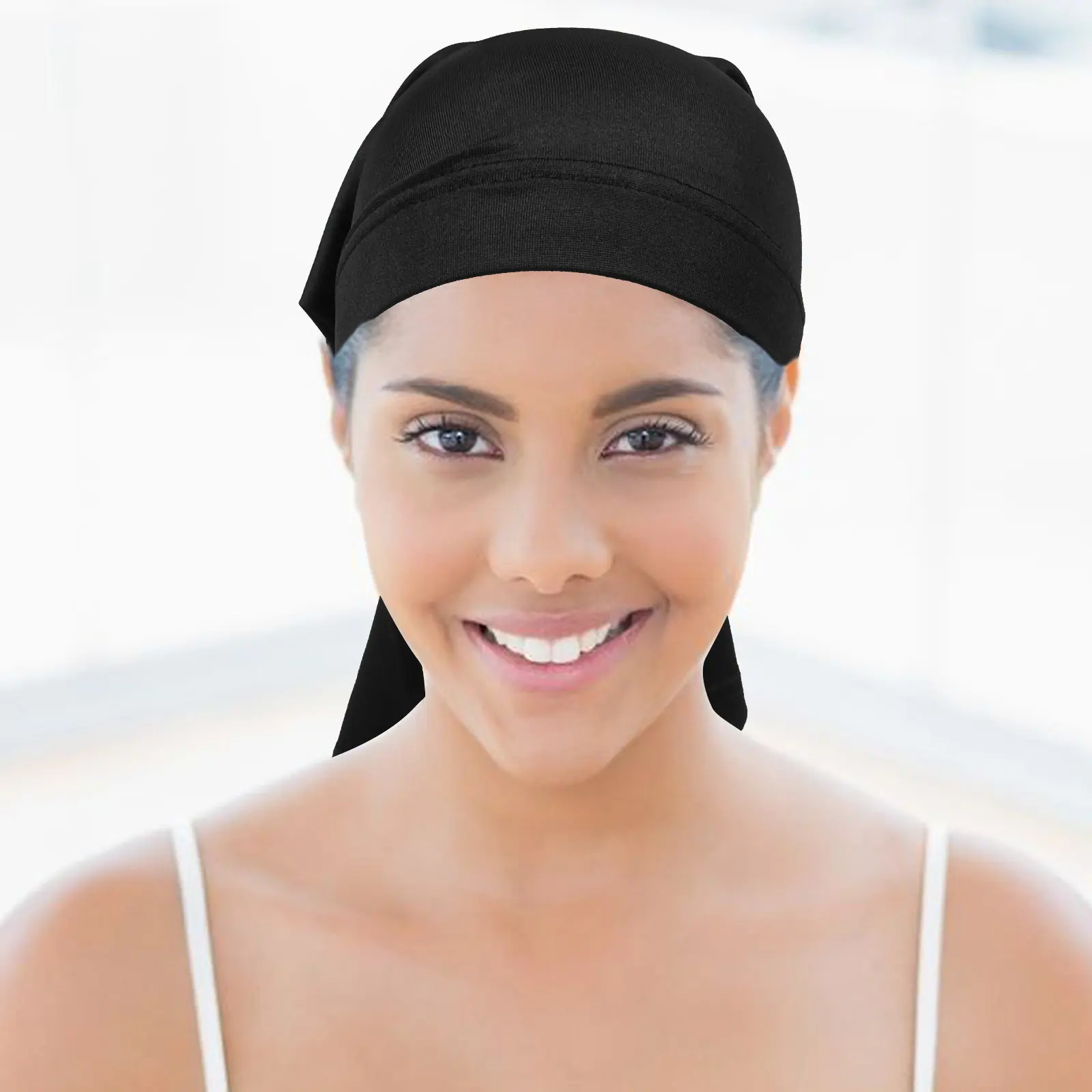 

Комплект из 2 шапок для сна для волос, дышащие, с длинными трубчатыми вставками, для дредов и кос, для ночного ухода, эластичные, в стиле тюрбан, черно-серые