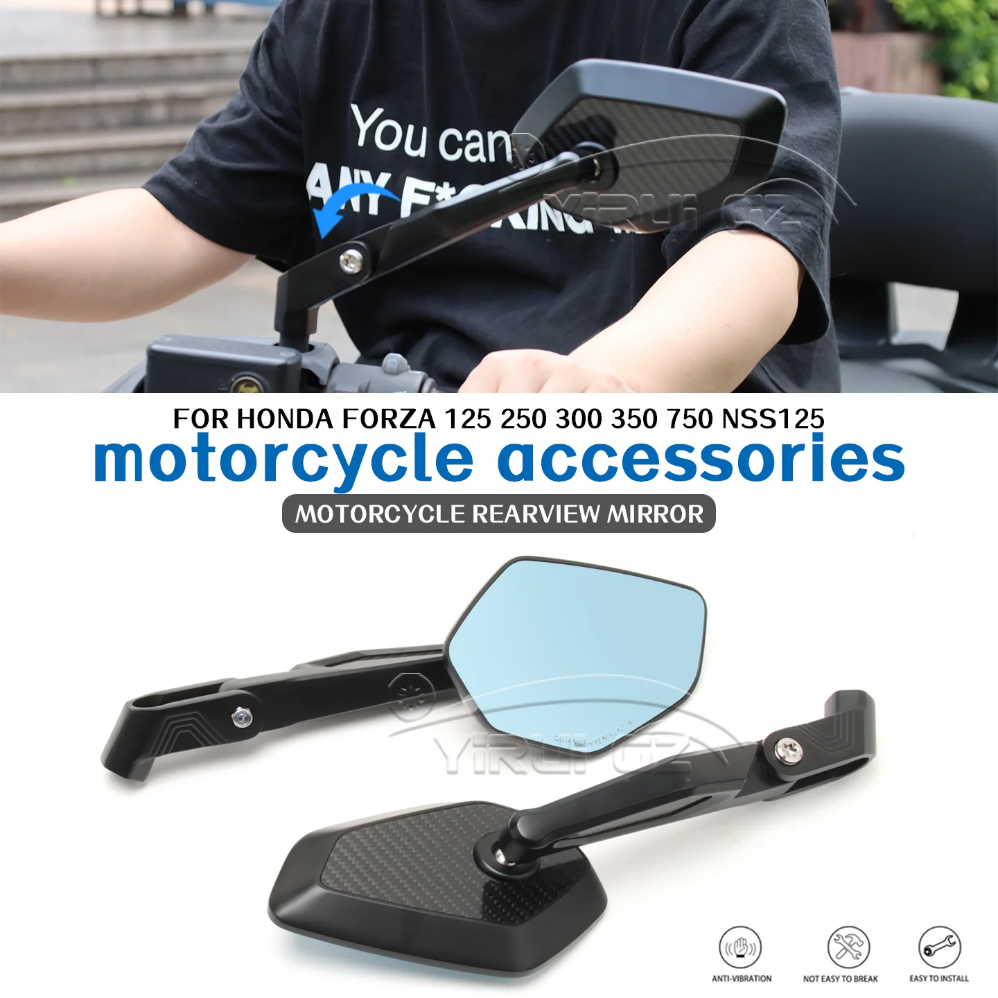 

FOR HONDA Forza 125 250 300 350 750 NSS 125 250 300 350 750 Motorcycle rearview mirrors Foldable mirror rod Rearview Side Mirror