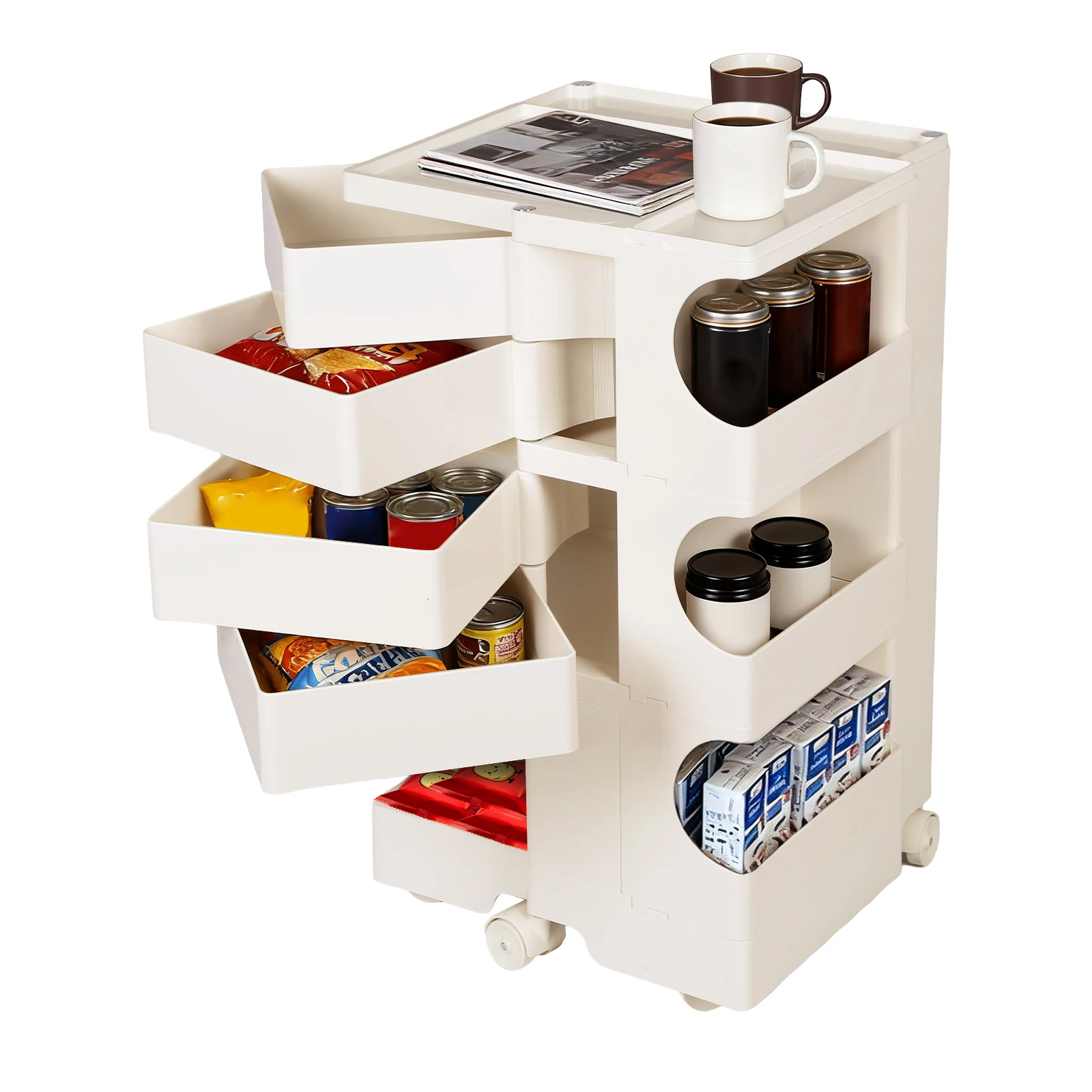 عربة دوارة حديثة سعة كبيرة عربة تخزين إبداعية متعددة الطبقات عربة أدوات متحركة لغرفة المعيشة وغرفة النوم