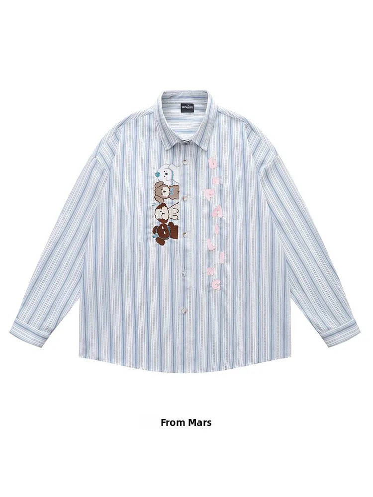 

Brand Long Sve Embroidered Casual Loose Fit irt Trendy Cute Stitching Collar Color Blo Youthful Spring Faion