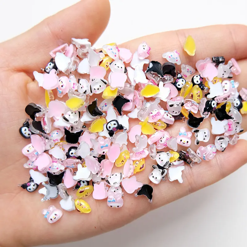 100Pcs Mini cartoon nail jewelry stereo trumpet Kuromi Hello Kitty nail art charm DIY decoration.