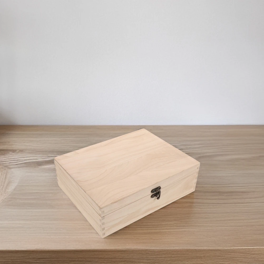 

2 PCS Boxes Wooden Jewelry Diy Craft Storage Cases Household Latches Unfinished Treasure Chest Organizer Beige Travel