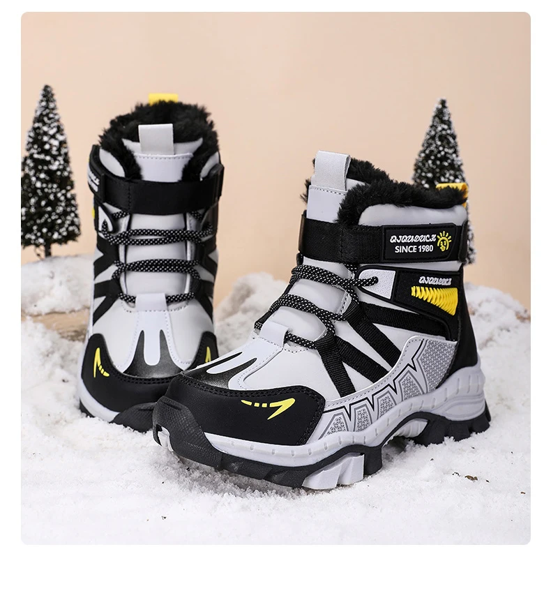 Kinder Outdoor Schneestiefel Winter Mode High-Top Warme Plüsch-Wanderschuhe Bequeme Rutschfeste Wanderschuhe Jungen Outdoor-Sneaker – Detail 10