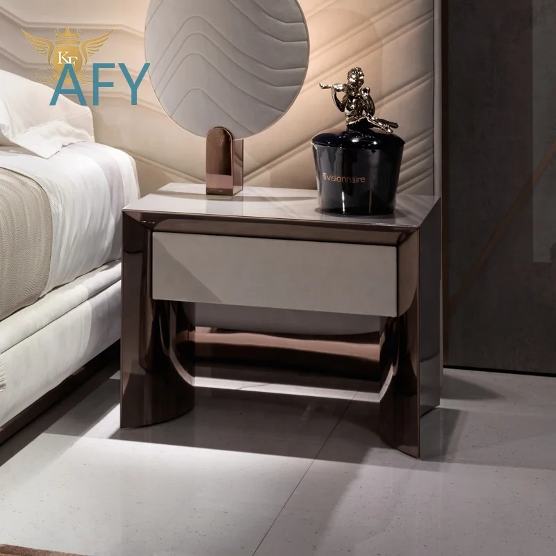 Wholesale Bedroom Furniture for Luxury Gold Stainless Steel Base White Marble Nightstand with Drawer Bedside Table for Modern