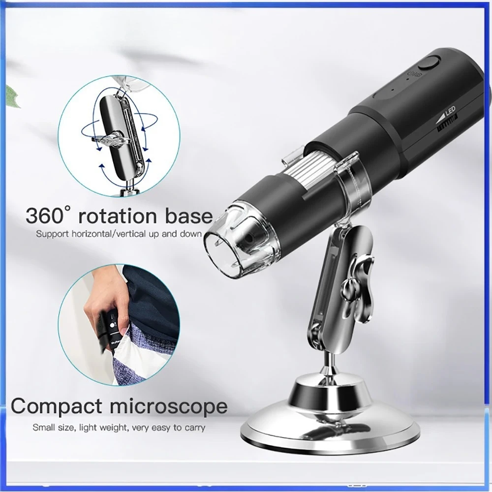 WiFi USB Digital Handheld Microscope 50-1000x Wireless Magnification Endoscope Camera with Metal Stand for iPad Android PC