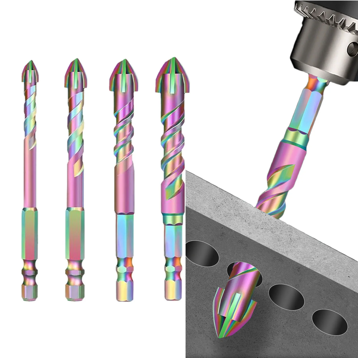 

4PCS 95mm Drill Bits Carbide Drilling Four Blade Crooked Head Drill 6+8+10+12mm For Glass Wood Aluminum Metal Tiles Drlling