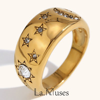 La.Muses Retro Star Moon Ring Stainless Steel Jewelry Stylish Metal Celestial Women Ring joyería acero inoxidable mujer Gift New