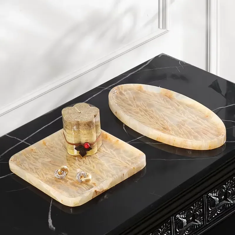 Light Luxury Art Deco Storage Tray High-end Natural Jade Seaweed Jewelry Cosmetics Desktop Household Goods Storage