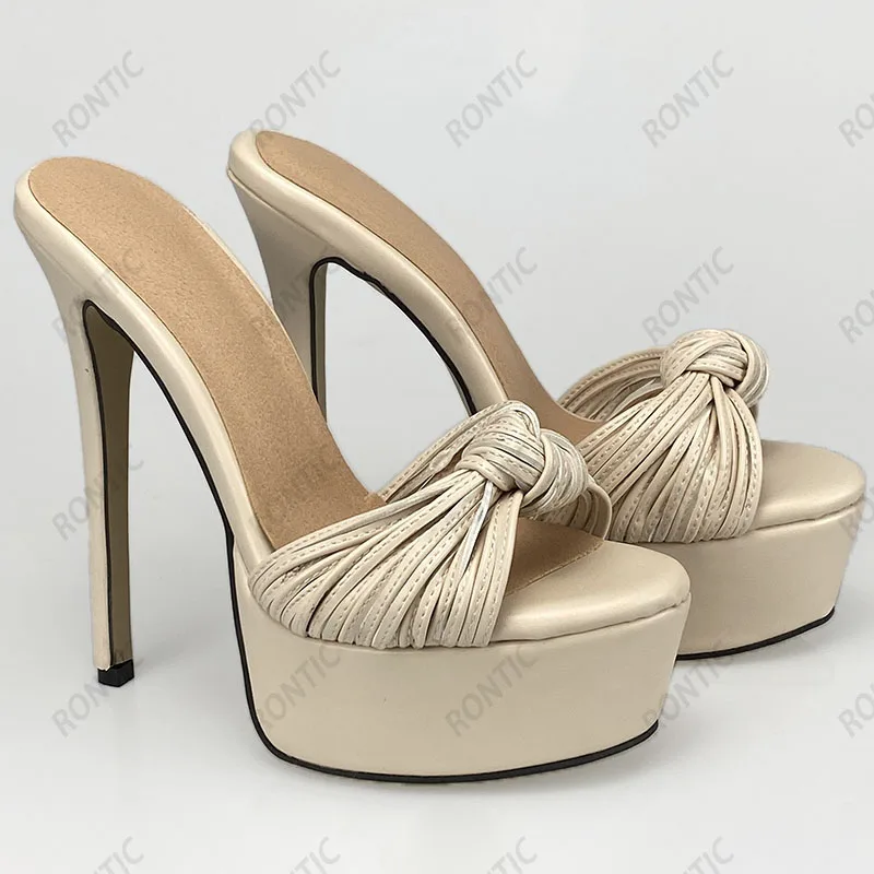 Rontic اليدوية المرأة منصة البغال الصنادل مثير عقدة Stiletto الكعوب المفتوحة تو جميلة الأسود فستان الحفلات لنا حجم 5-20