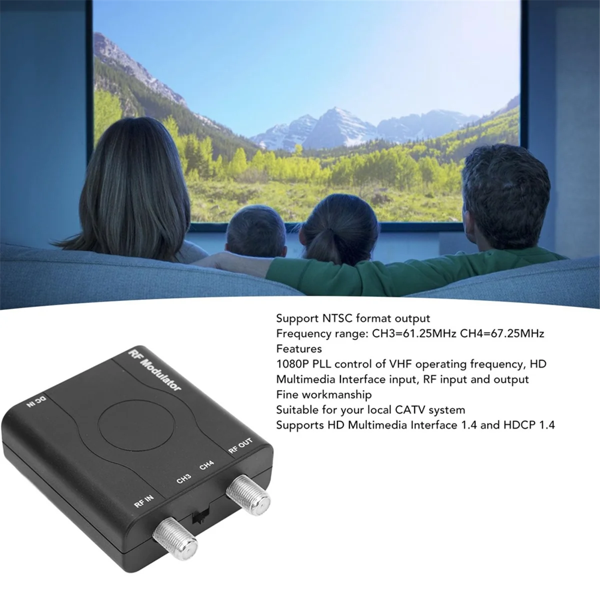 HDMI-Compatible RF Modulator Adapter, RF Modulator Coaxial Converter, HD Multimedia Interface to RF Modulator NTSC