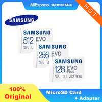 Samsung EVO Plus microSD Memory Card + Adapter, 128GB 256GB 512GB microSDXC, Speeds Up to 160 MB/s, UHS-I, C10, U3, V10, A2