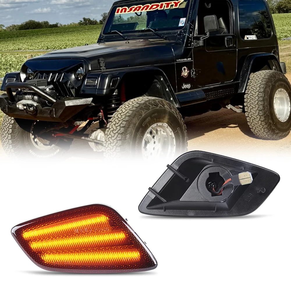 

Smoked Lens Front Bumper LED Moving Side Marker Light Amber For Jeep Wrangler TJ 1997-2006 Car Styling Assembly 55155629AC