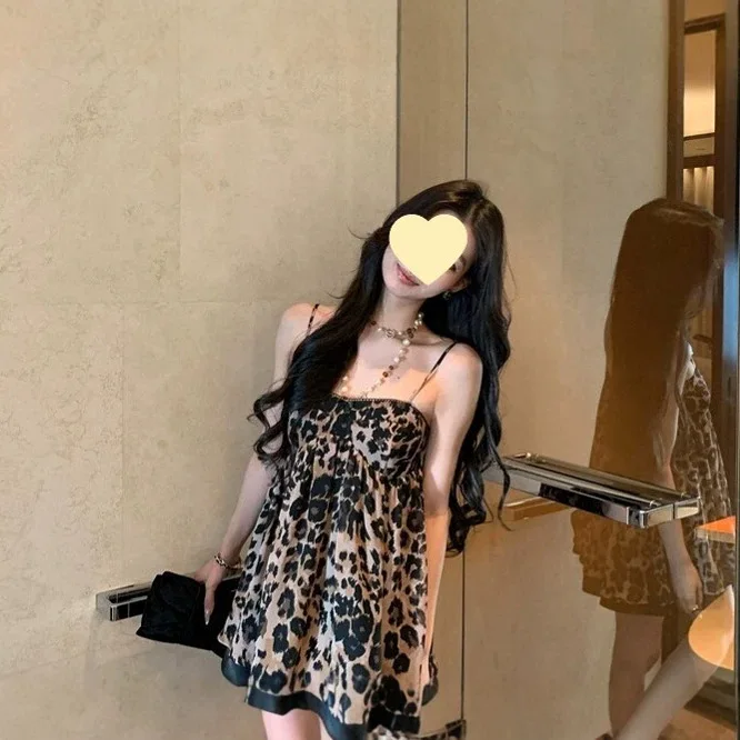 Sexy American Leopard Print  Knot Chiffon A-Line Dress Summer New Style Wrap Tube Top Women's Knitted Dress