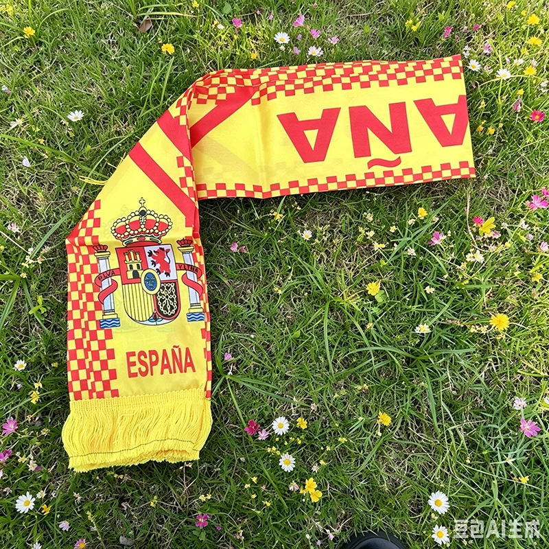 2026 14x135cm Spain Scarf  Double-sided Printed  Satin  Spain Flag Scarf Tassels Suitable for Football, Sports