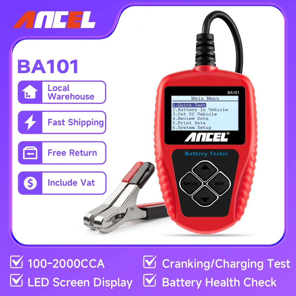 Ancel BA101 Car Battery Tester 12V 100-2000CCA 220AH Auto Load Battery Analyzer Multi languages Car Battery Charging Tester