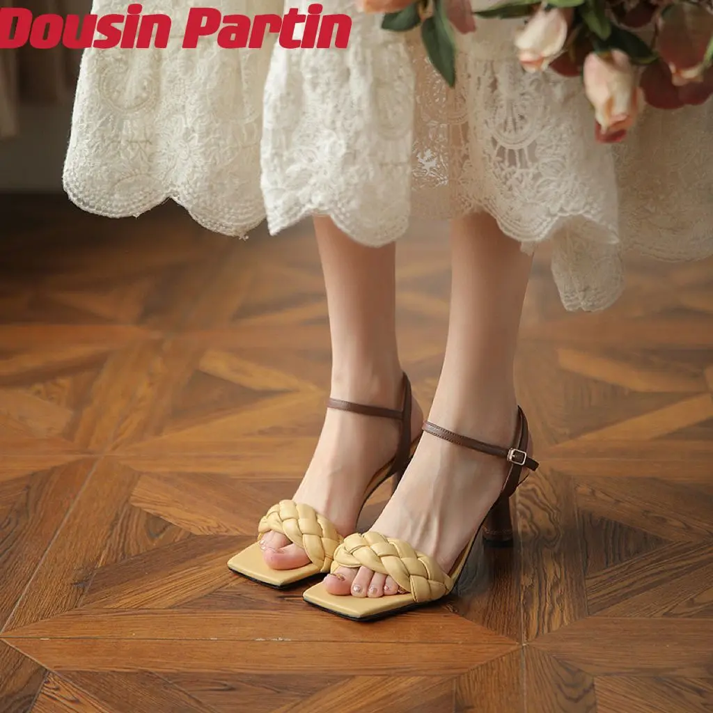 Dousin Partin 2022 Casual Sandals Basic Square High Heel Summer Women Shoes Ankle Strap Buckle Female Pumps Size 34-39