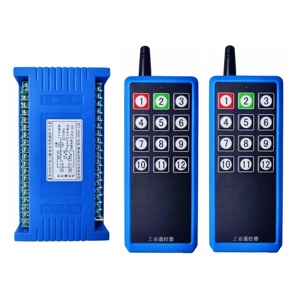 12-Channel RF Remote Control Switch Wireless On/Off Bidirectional Feedback DC12V-24V AC220V for Motors Conveyors Elevators