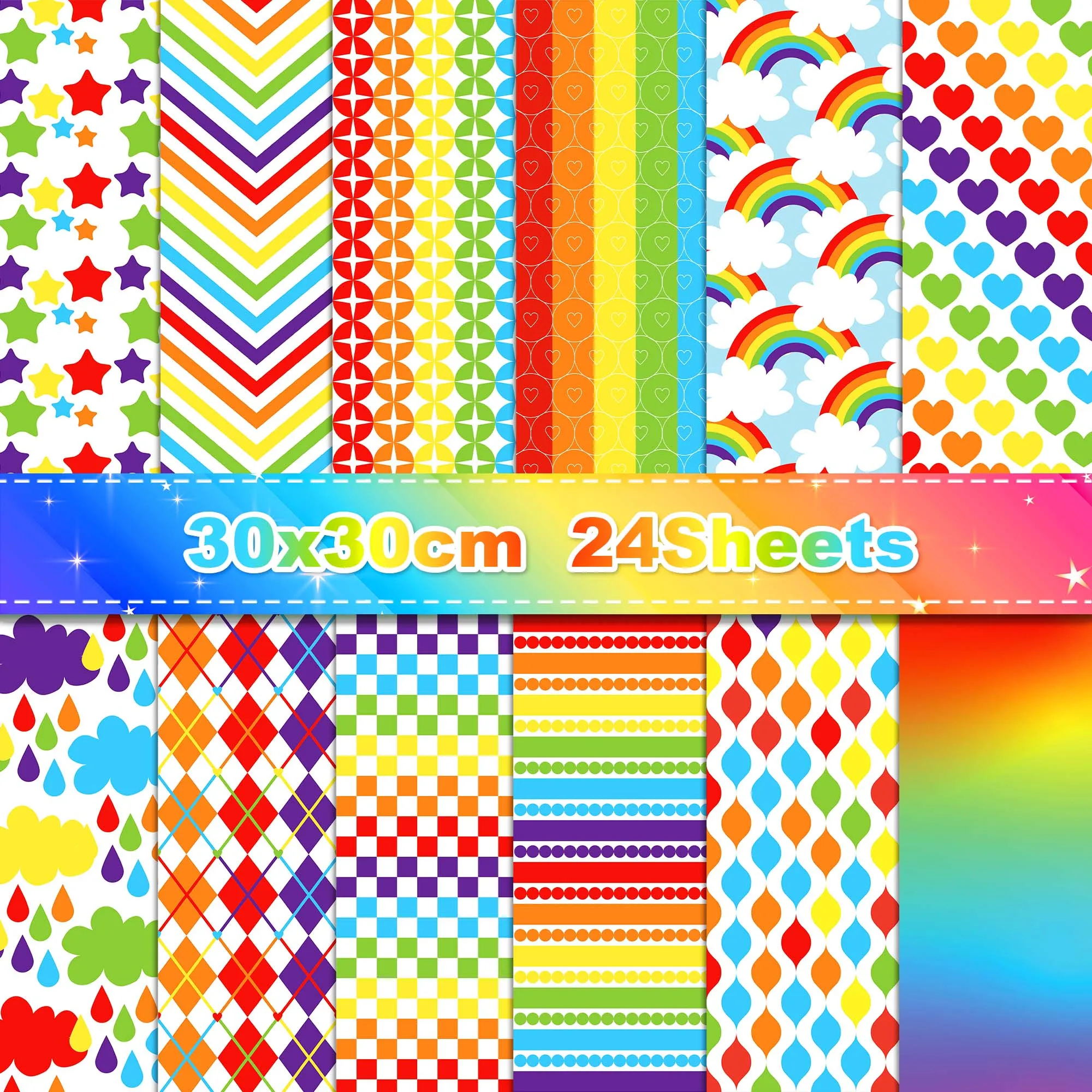24pcs Colorful Love Heart Scrapbook Paper Rainbow Scrapbooking Art Background Craft Paper Origami Making Card Photo Album Decor