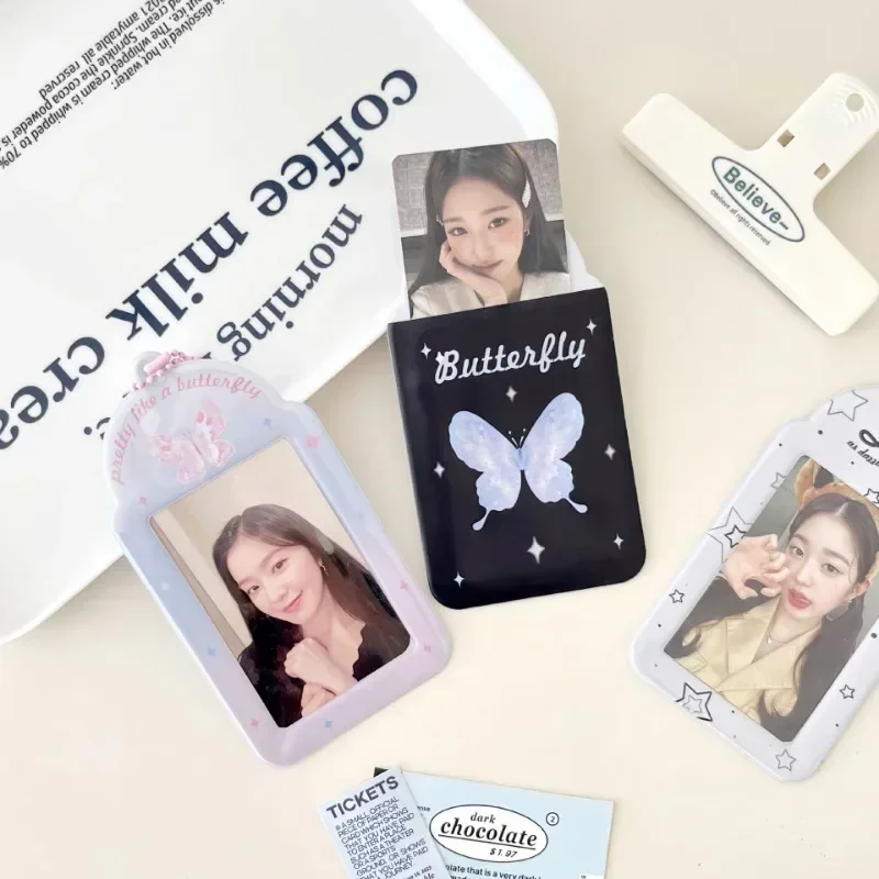 Soporte para sesión fotográfica de mariposa INS, funda protectora de fotos de ídolo Kpop de 3 pulgadas con llavero, fundas para fotos, estuche para tarjetas bancarias de identificación de autobús para estudiantes