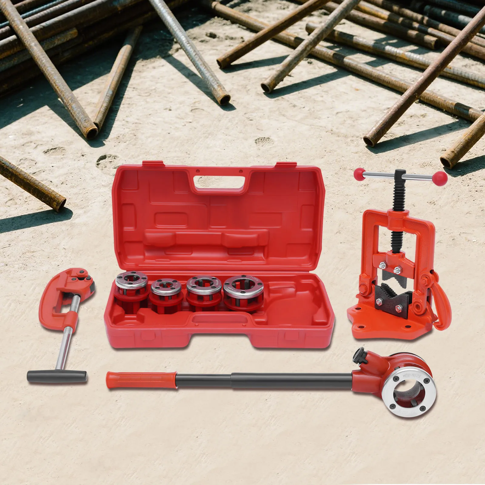 มือถือท่อ Threader RATCHET ประเภทชุด 5 Dies ชุดแบบพกพาเครื่องตัดท่อประปาเครื่องมือพกพา 3/8 '', 1/2'', 3/4''