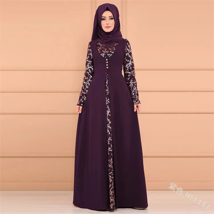 Elegant Muslimah Hot stamping abaya Turkish Singapore full length Jilbab Dubai female Muslim Islamic dress Plus size 5xl