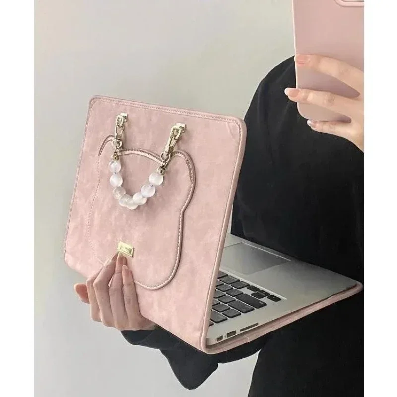 13-15,6 inch mode PU-laptophoes roze met ketting beschermhoes ademende laptoptas voor Xiaomi Huawei notebooktas