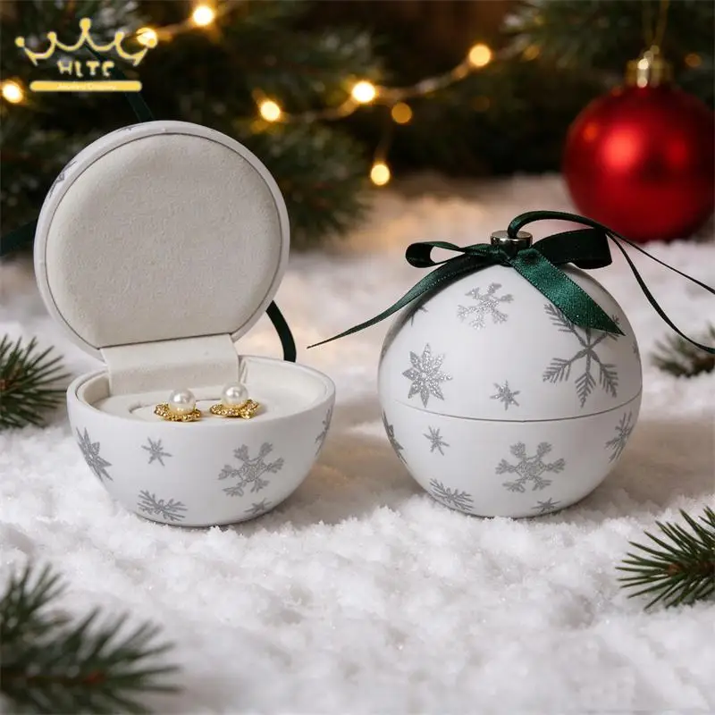 Christmas Special Snowflake Bauble Jewelry Gift Box Spherical Ornament Ring Earring Necklace Storage Case Surprised Present