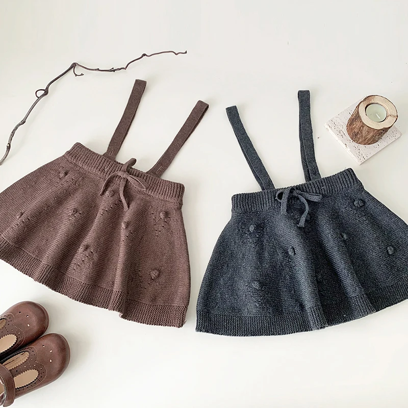 Cute Baby Kids Girls Cotton Skirt Autumn Winter Baby Kids Girls Straps Solid Color Skirt Children\'s Clothes Dress