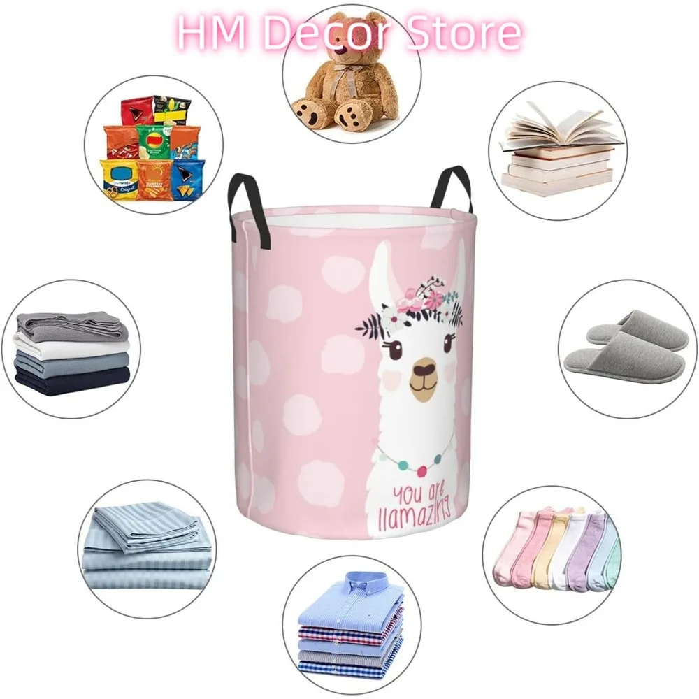 Laundry Basket,Pink You are llamazing Drama Llama Bathroom Organizer Basket Waterproof Foldable Cloth Hamper with Lining for Hom - view 6