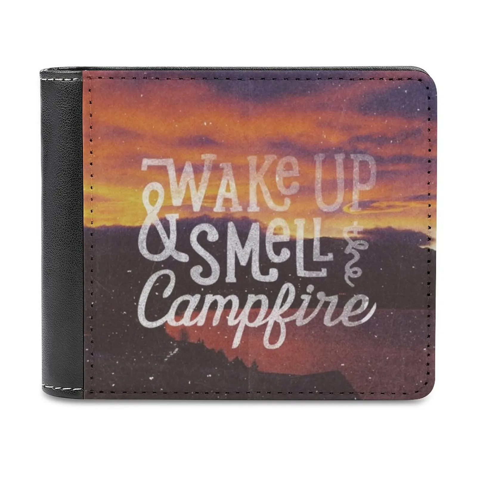 Wake Up And Smell The Campfire Men Wallet Pu Leather Short Male Purses Credit Card Wallet For Men Money Bag The Cabin Lettering