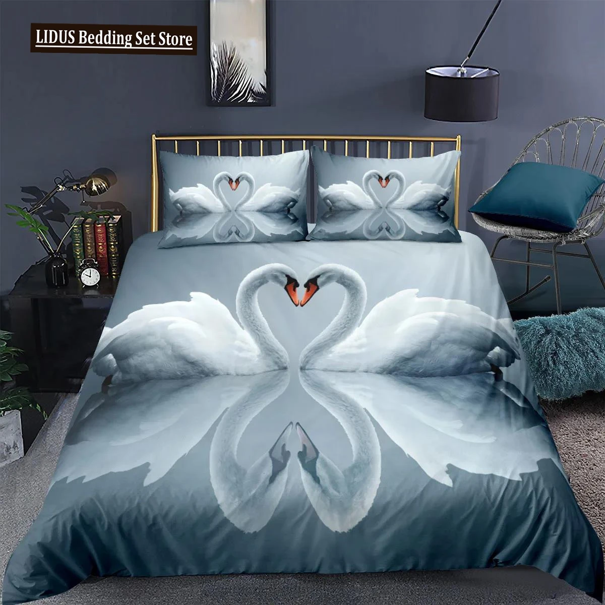 

Swan Duvet Cover Set White Swan Lake Comforter Cover Twin Ocean White Swan Polyester Bedding Set For Couple Valentine's Day Gift