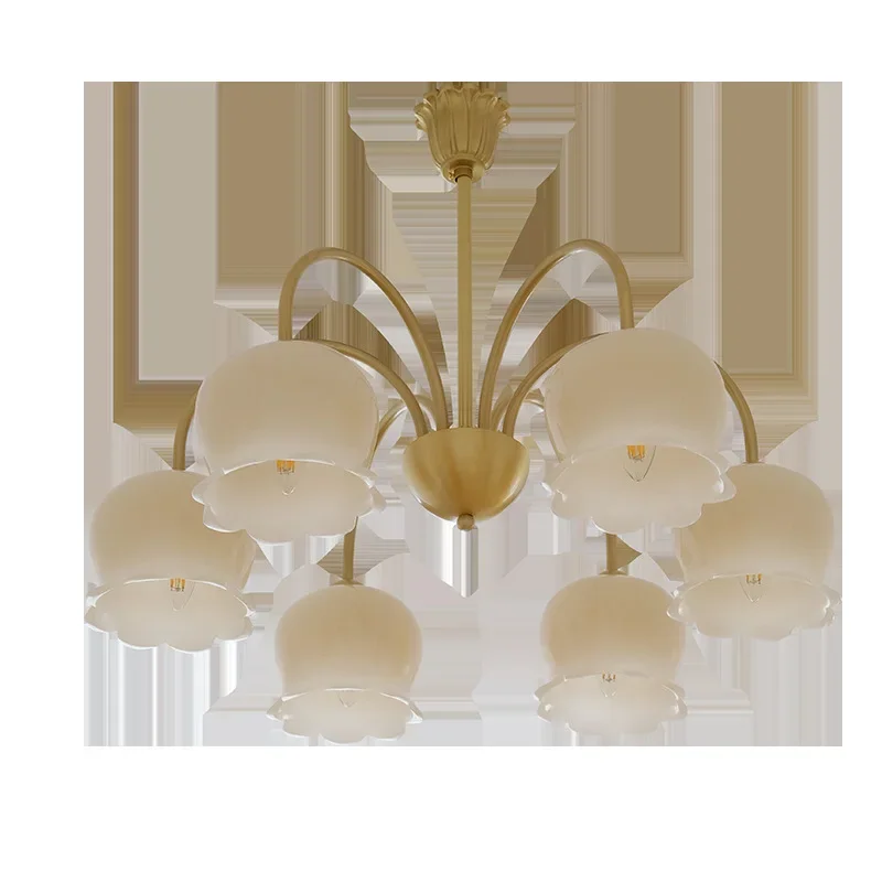 Современная французско-американская полностью медная простая кремовая люстра в виде лилии для спальни