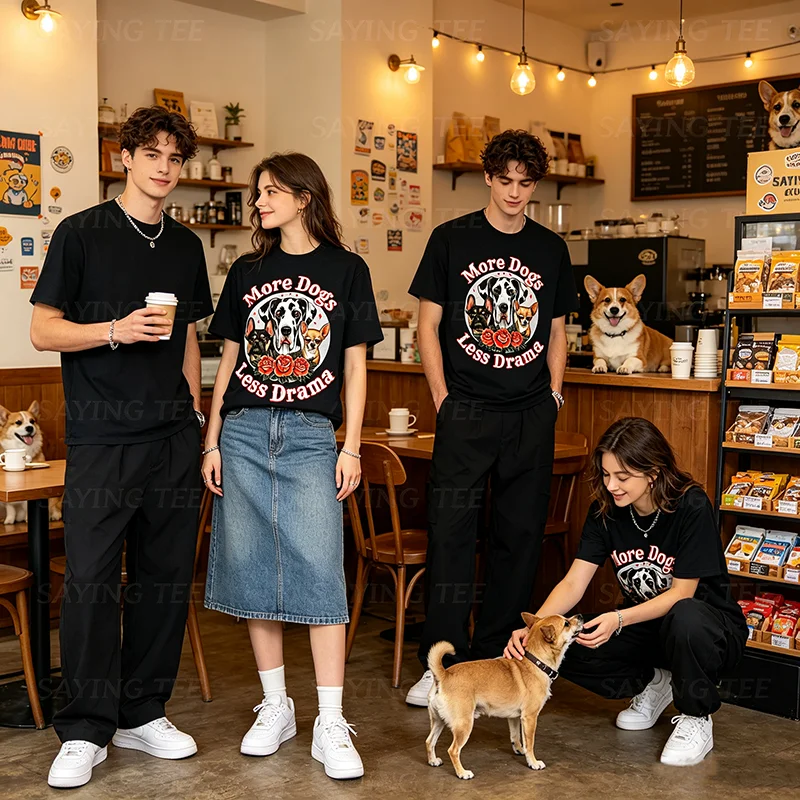 Mehr Hunde, weniger Drama – Great Dane, Frenchie, Chihuahua T-Shirt – Y2K Haustierliebhaber Grafik-Bekleidung – Personalisiertes Streetwear Spruch-T-Shirt – Detail 3