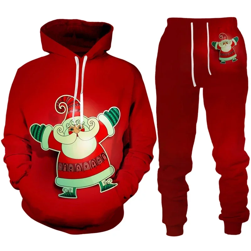 Christmas Santa Claus 3D Print New Year Holiday Party Man Woman Hoodie + Pants 2pcs Sets Casual Oversized Pullover Tracksuit Set