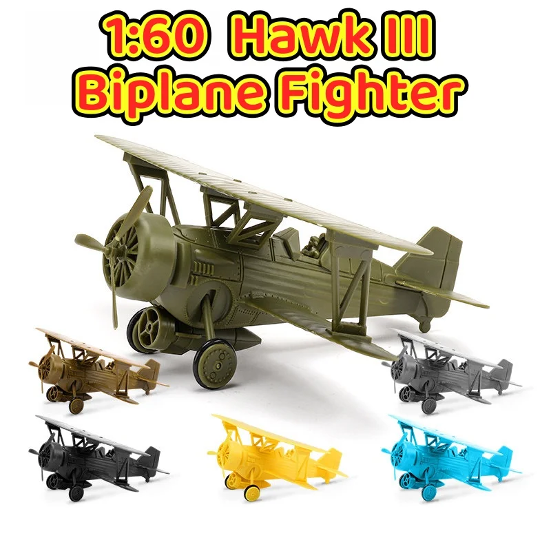1/60 WWII US Hawk III Biplane Fighter 4D Assemble Model Military HAWK-3 Aircraft Boy Toy