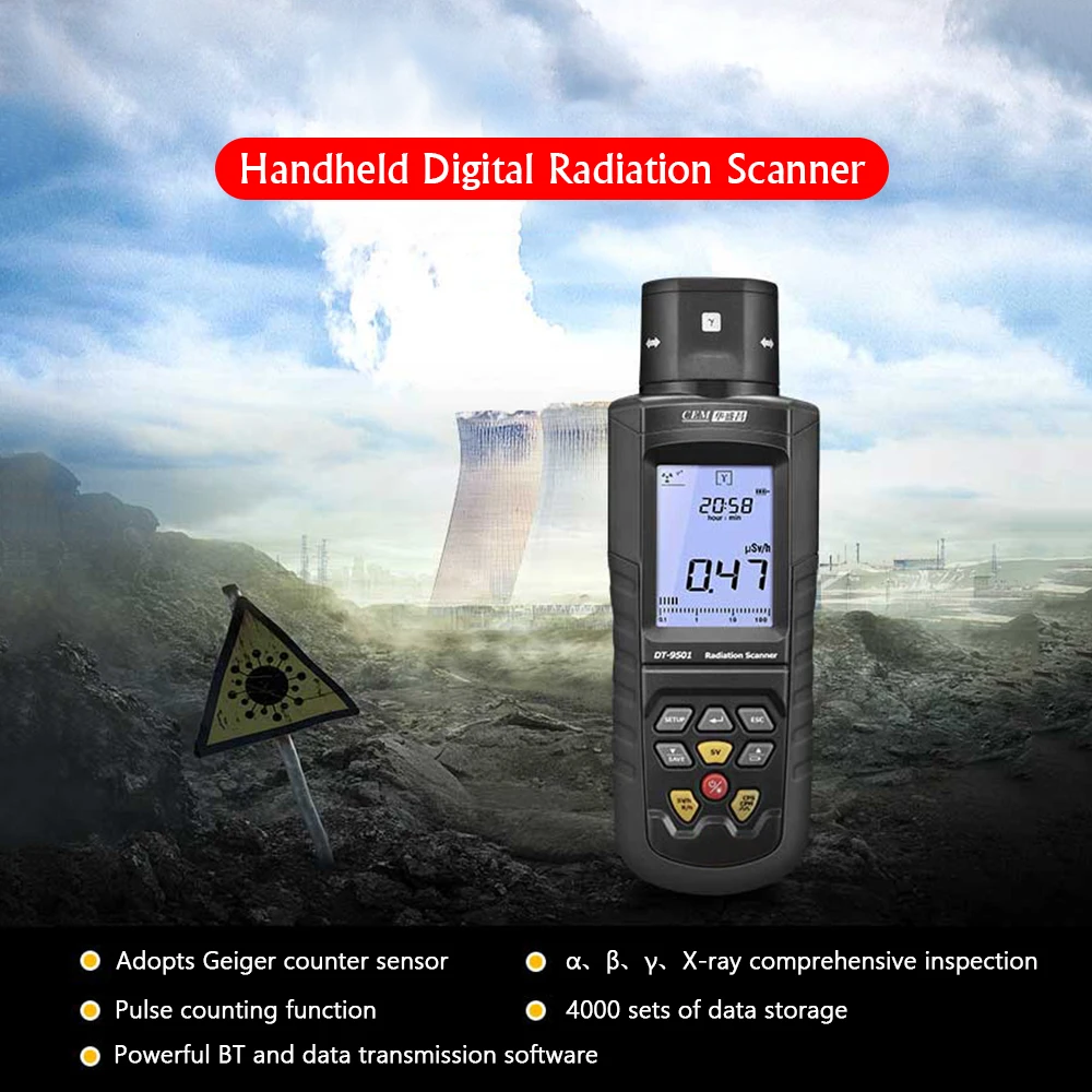 CEM DT-9501 المهنية كاشف الإشعاع النووي G.M Geiger عداد α β γ الأشعة السينية كشف جديد LCD مقياس الجرعات الإشعاعية الرقمية