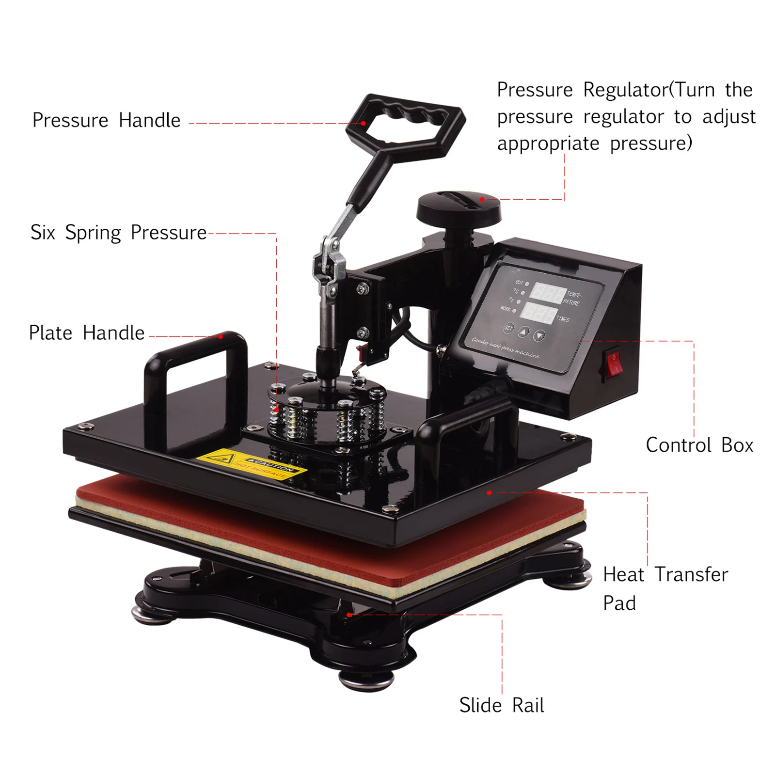 12x15인치 열 프레스 기계 전문 자동 카운트다운 버튼 열전사 기계 티셔츠 의류 가방 열 프레스