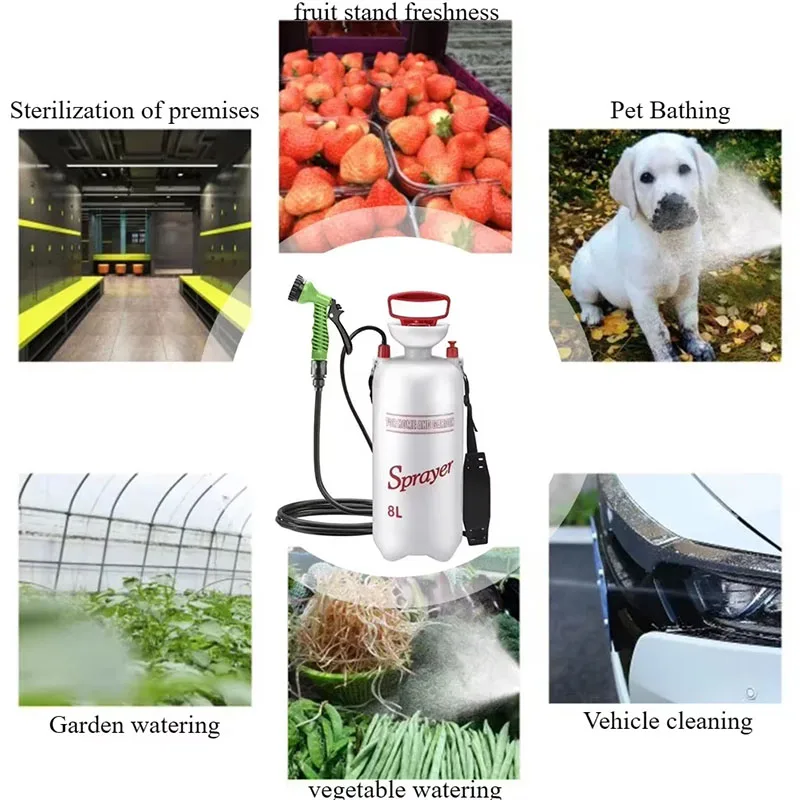 8L Portable Camping Shower Car Wash Water Gun Multi-functional Manual Pneumatic Sprayer for Irrigation Bathing Disinfection