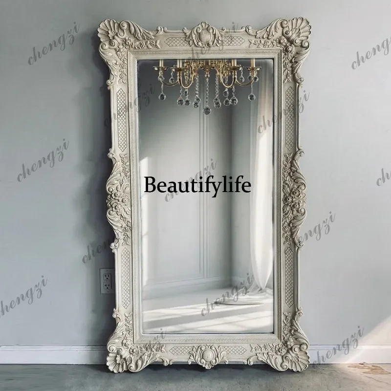C178 European retro carved full-body mirror handmade custom luxury home living room floor mirror bedroom full-length mirror