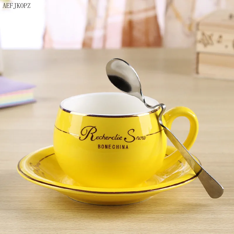 Cute Fashion Boutique Coffee Western Style Ceramic Bone China 160 Ml With 1 Spoon Sets coffee cup Modern Concise cups and mugs