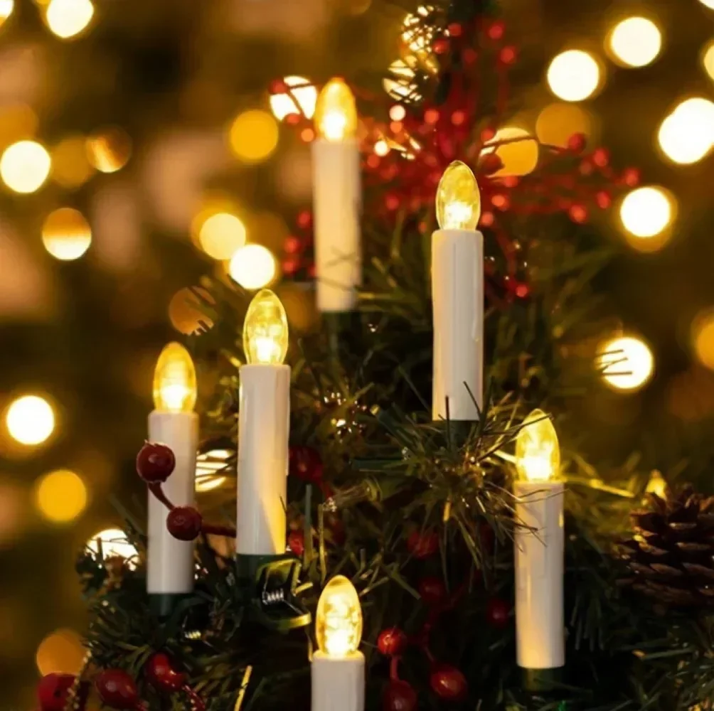 10/20LED Flameless Taper Candle String Lights with Clips Christmas Tree Hanging Ornaments Party Home Decoration