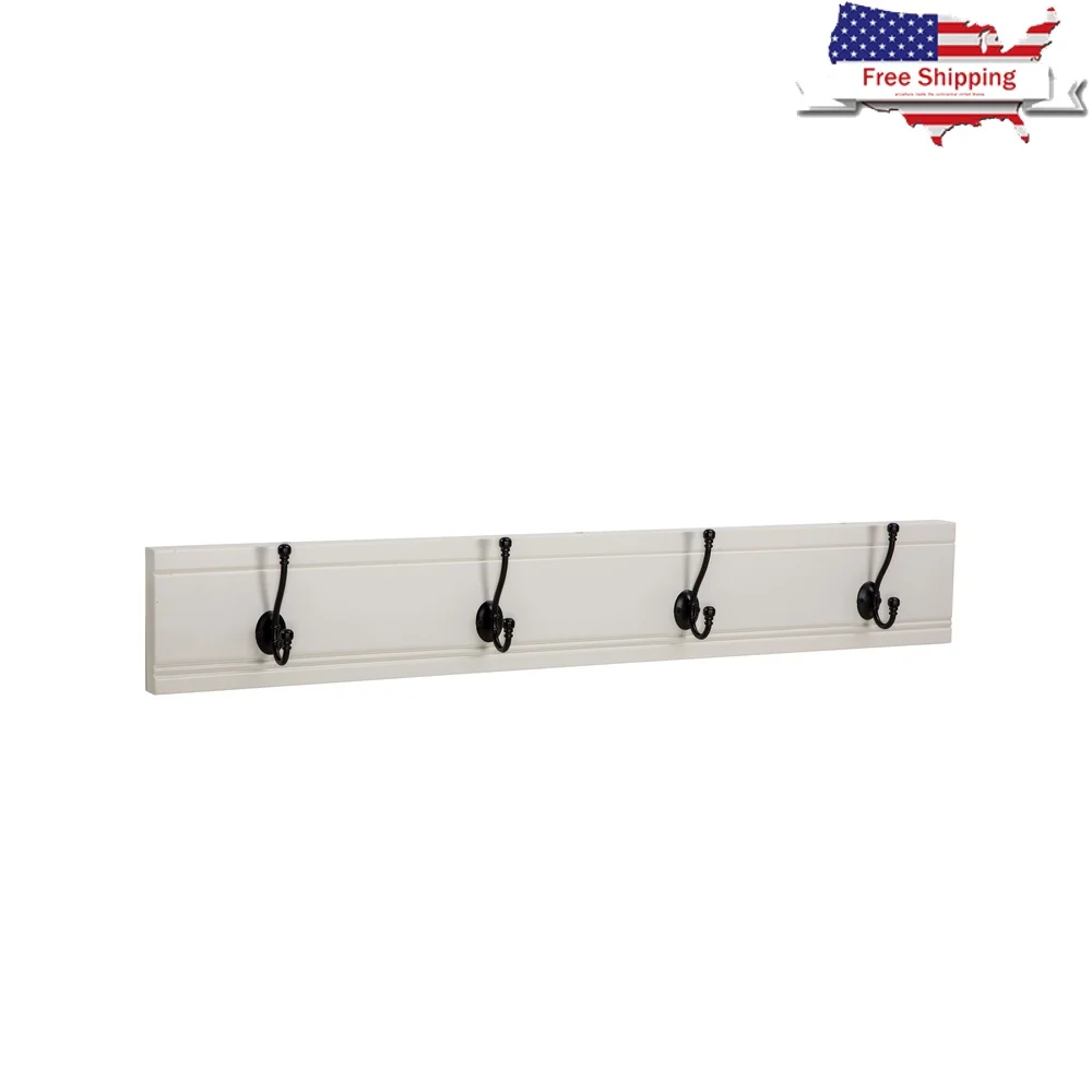 

Ivory Coat Hook with 4 Double Hooks Coats Bags Accessories Modern Cottage Style Entryway Organizer Durable Wood Construction