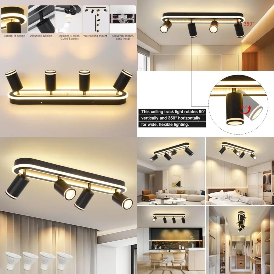 

LED ing Spot Kit, Ceiling Spotlights, Modern Track Light Fixture with Flexibly Rotatable Light Heads, 50W+0W Dual ing for Kitch