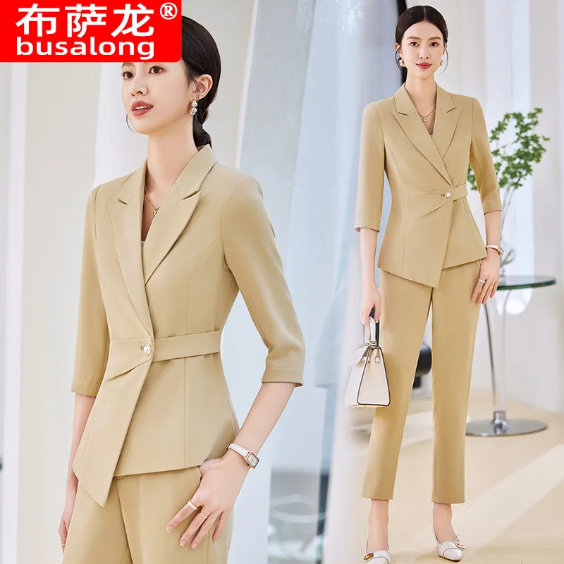 Business Suit Women's Spring and Summer Thin Temperament Goddess Style Formal Dress Waist-Tight Suit Hotel Front Stage Work Wear