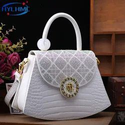 Luxury Fashion Leather Women's Handbags 2024 New Diamond Shoulder Messenger Bag Tote Bright Saddle Bag Portable Crossbody Bags