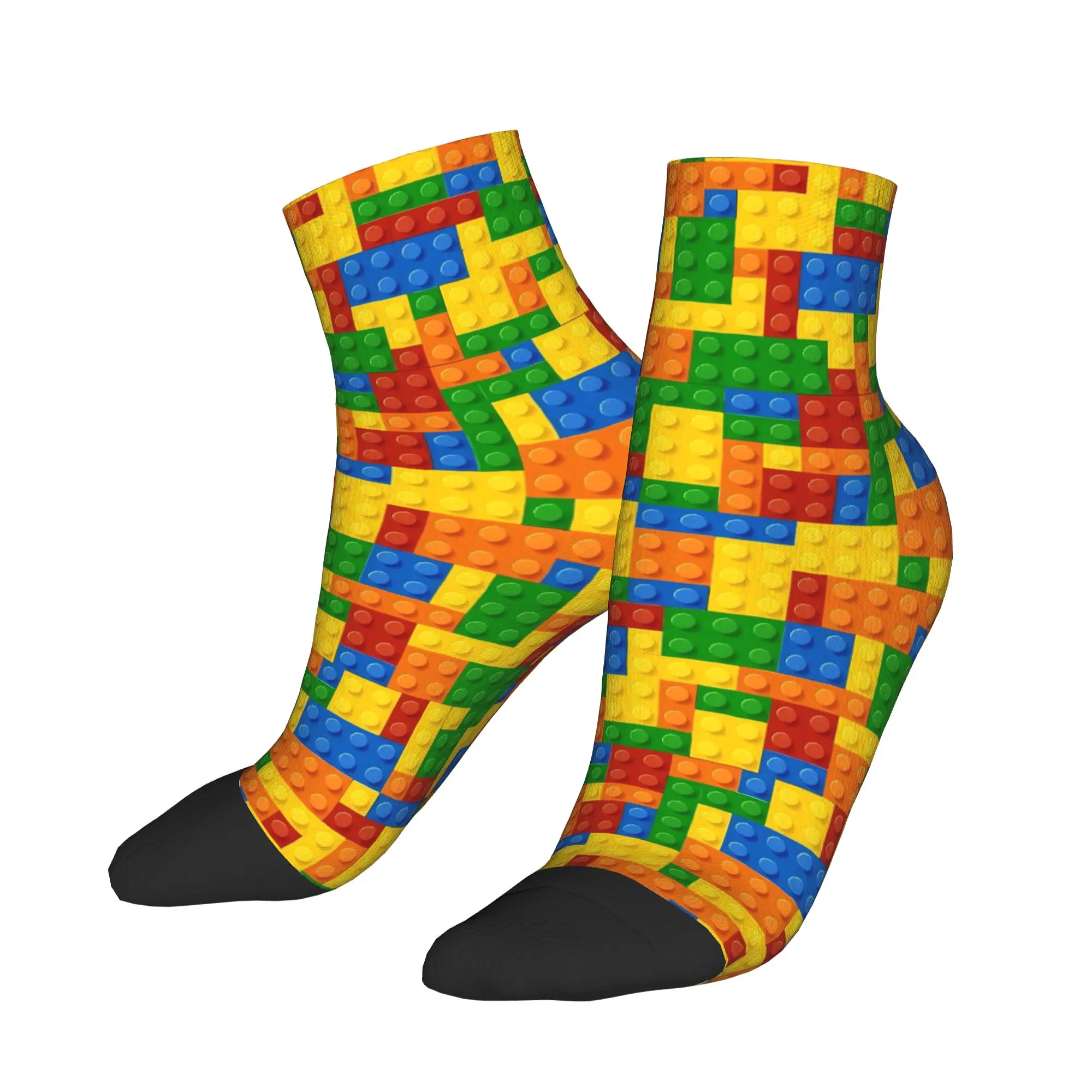 Men Socks Colorful Brick Print Building Blocks Harajuku Comfortable Ankle Sock Spring  Design Cycling Non Slip Socks