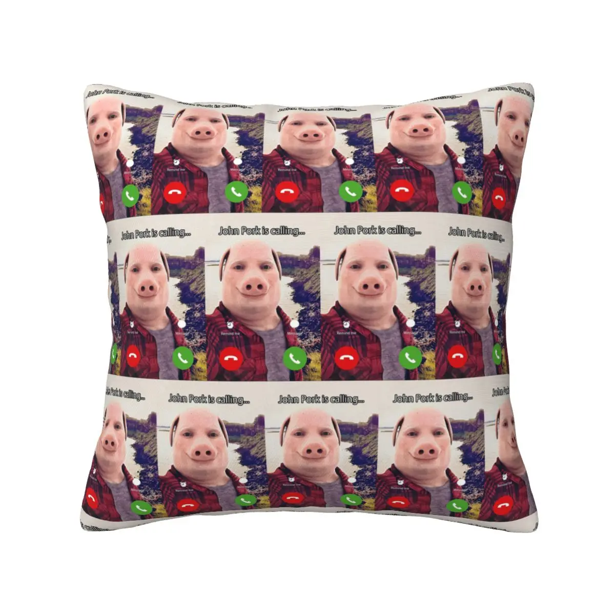 John Pork Is Calling Answer Call Phone Square Pillowcase Pillow Cover Cushion Zip Decorative Throw Pillow for Home Living Room