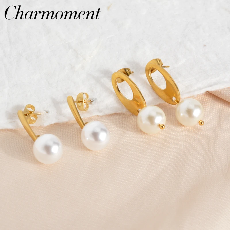 CHARMOMENT Pearl Luxury Quality Jewelry Pendant Earrings Beauty Beads Designer Stainless Steel Jewelry for Women Korean Style